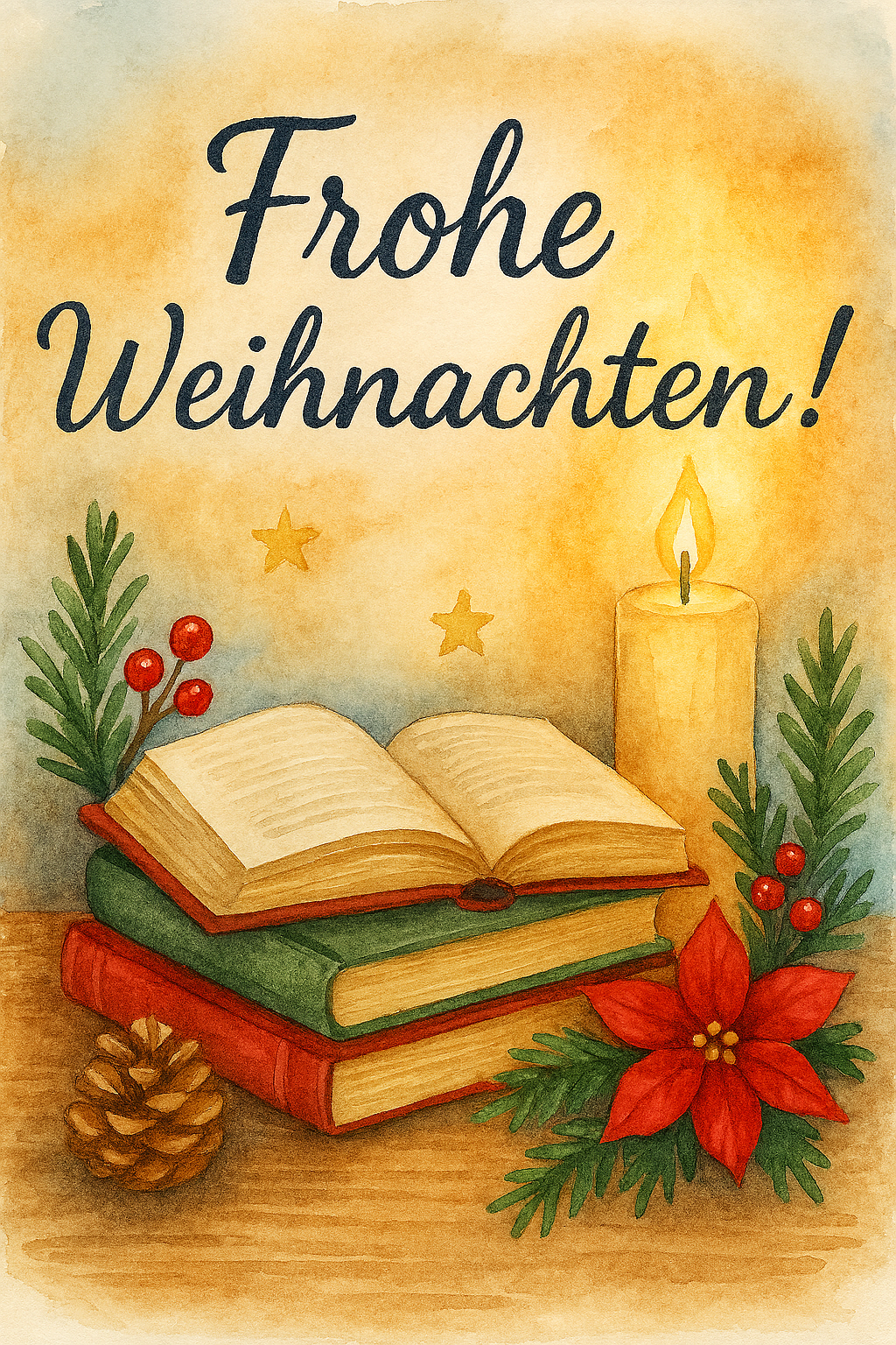 Weihnachtsgru&szlig;karte mit Geschenken in Buchform