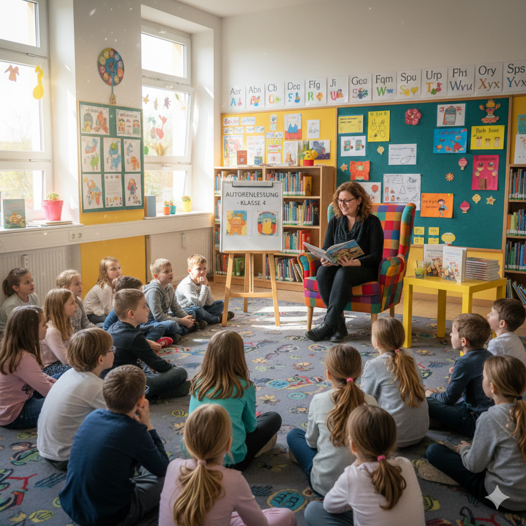 gemini-generated-image-omq52gomq52gomq5 - Darstellung einer Autorenlesung an einer Grundschule