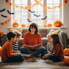 Herbstzauber beim Vorlesen – so schön kann „Die Kürbishexe“ Kinderherzen erreichen 🍁📚 Eine Frau sitzt mit einem aufgeschlagenen Buch vor einer Gruppe aufmerksam lauschender Kinder in herbstlicher Deko – sie liest ihnen eine kindgerechte Halloweengeschichte vor. Das stimmungsvolle Bild zeigt, wie die fantasievolle Geschichte „Die Kürbishexe“ in Schule, Kita oder daheim lebendig und ganz ohne Grusel erzählt werden kann.