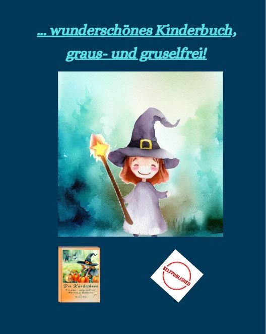 Abbildung (Hexe Ixbra Kadabra) aus "Die Kürbishexe" von Barbara Rath auf blauem Hintergrund 