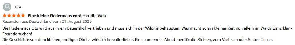 Screenshot einer Rezension mit 5 Sternen zum KInderroman "Olo Hufeisennase"