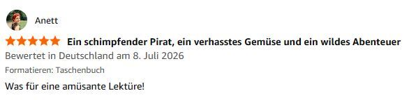 Screenshot der OriginalRezension von Anett bei KDP: 5 Sterne für "Der Rosenkohlpirat"