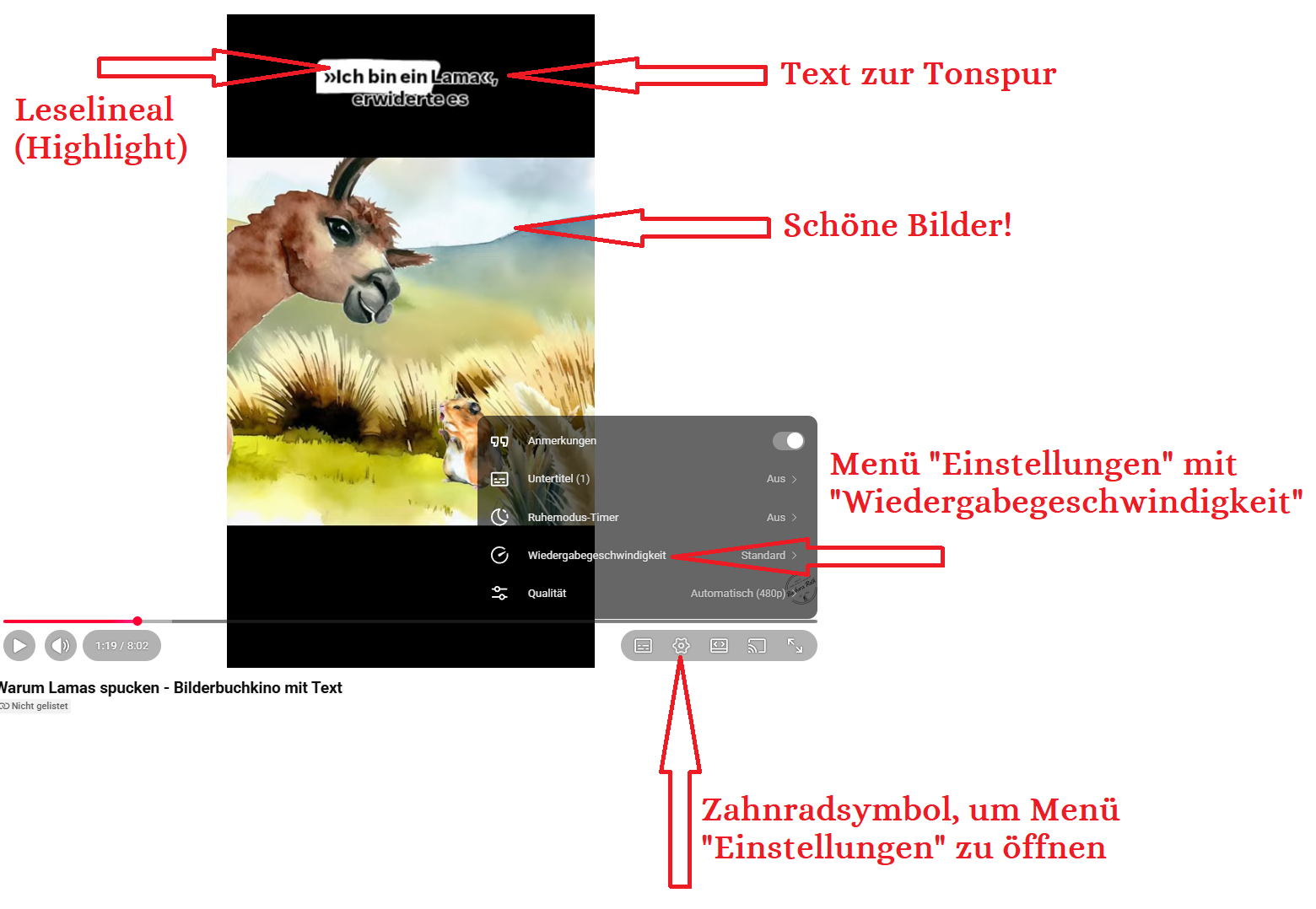 screenshot-video-warum-lamas-spucken. wie stelle ich die wiedergabegeschwindigkeit bei youtube ein