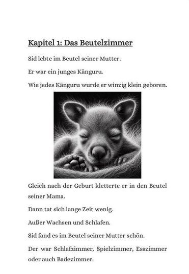 Leseprobe zum Kinderroman in einfacher Sprache "Sids Abenteuer" - Screenshot 4: Text + Kohlzeichnung Sid als Baby