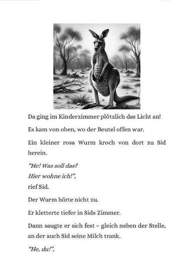 Leseprobe zum Kinderroman in einfacher Sprache "Sids Abenteuer" - Screenshot 6: Text + Kohlezeichnung von Sids Mutter