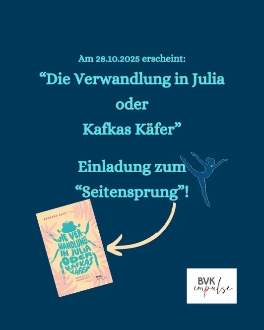 Cover von Kafkas Käfer plus Silhouette einer Ballerina und Text Einladung zum Seitensprung