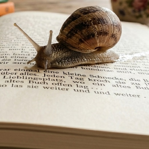 Schnecke kriecht über ein Buch-kigeneriertes Bild