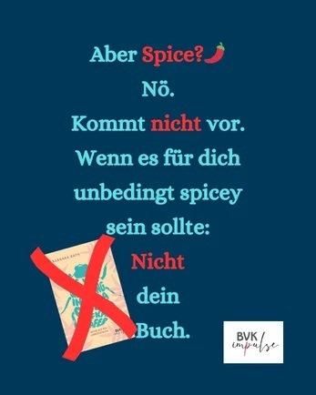 Grafik mit dem Cover von Kafkas Käfer und Text: Wirklich spicey ist der Roman nicht
